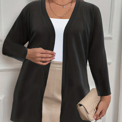 Casual Cardigan Women's Plus Solid Long Sleeve Open Front
