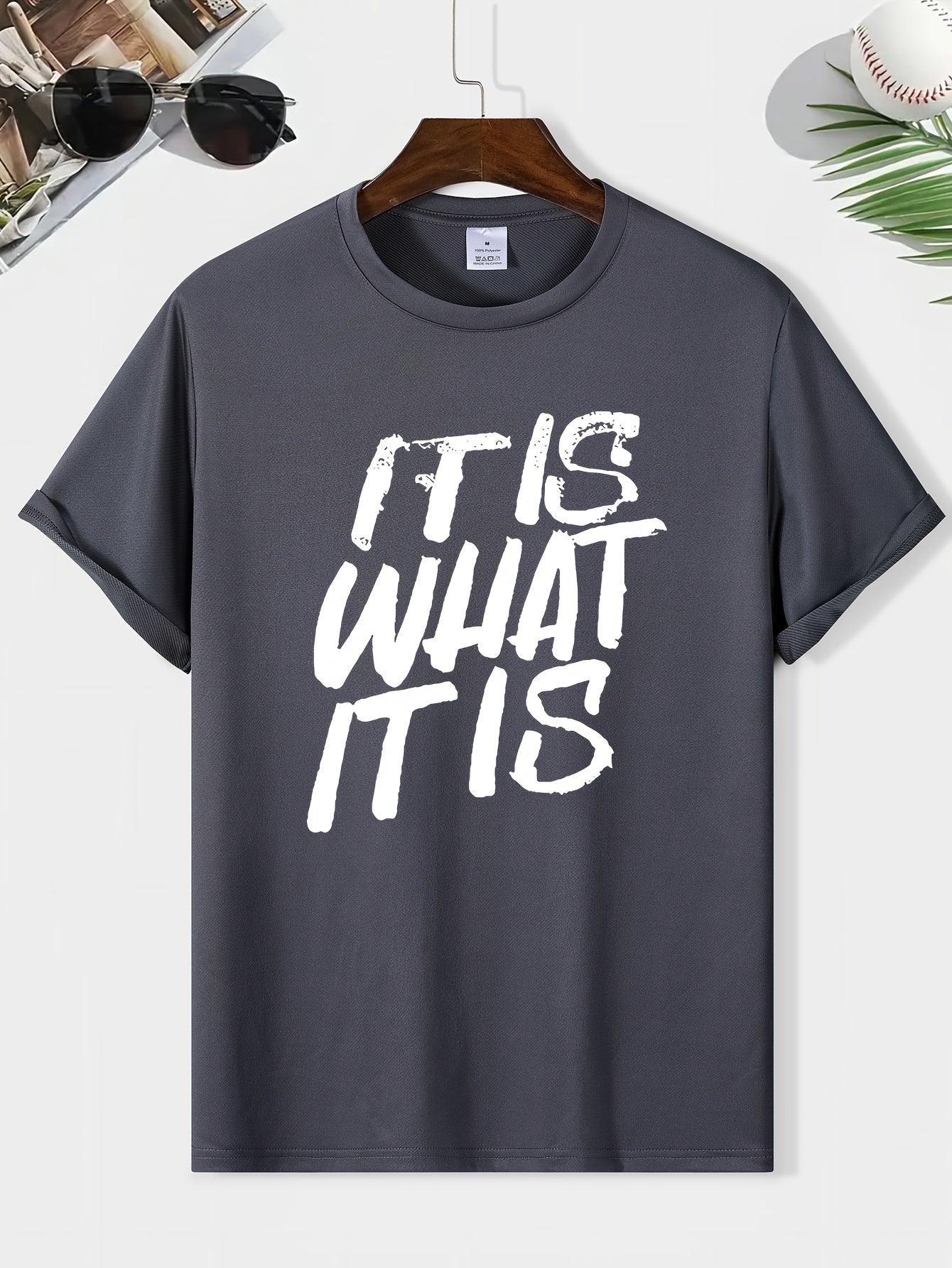 IT IS WHAT IT IS Print Men's Round Neck Tee Spring Summer Casual Top