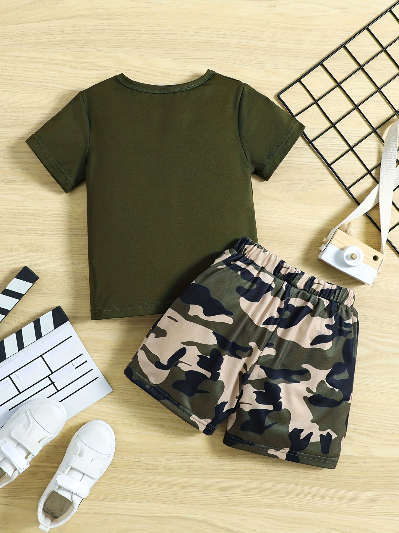Boys Camo Outfit Short Sleeves Round Neck T shirt & Shorts Casual Summer Kids