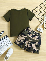 Boys Camo Outfit Short Sleeves Round Neck T shirt & Shorts Casual Summer Kids