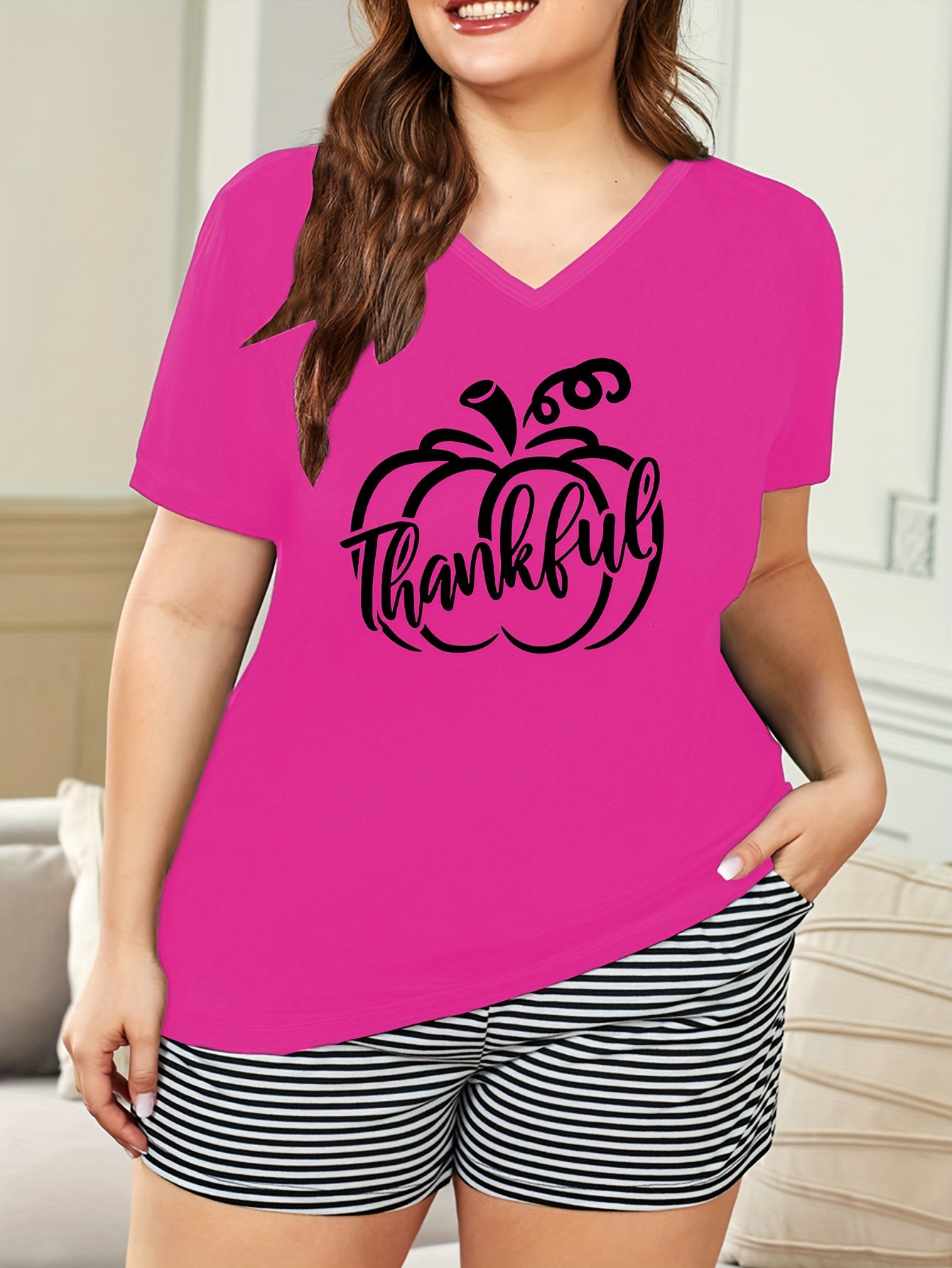 Pumpkin Print Short Sleeve Pajama Top
