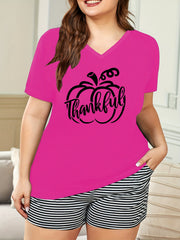 Pumpkin Print Short Sleeve Pajama Top