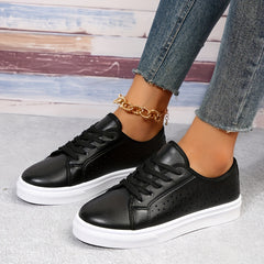 Women's Perforated Skate Shoes Breathable Lace Up Flat Sneakers