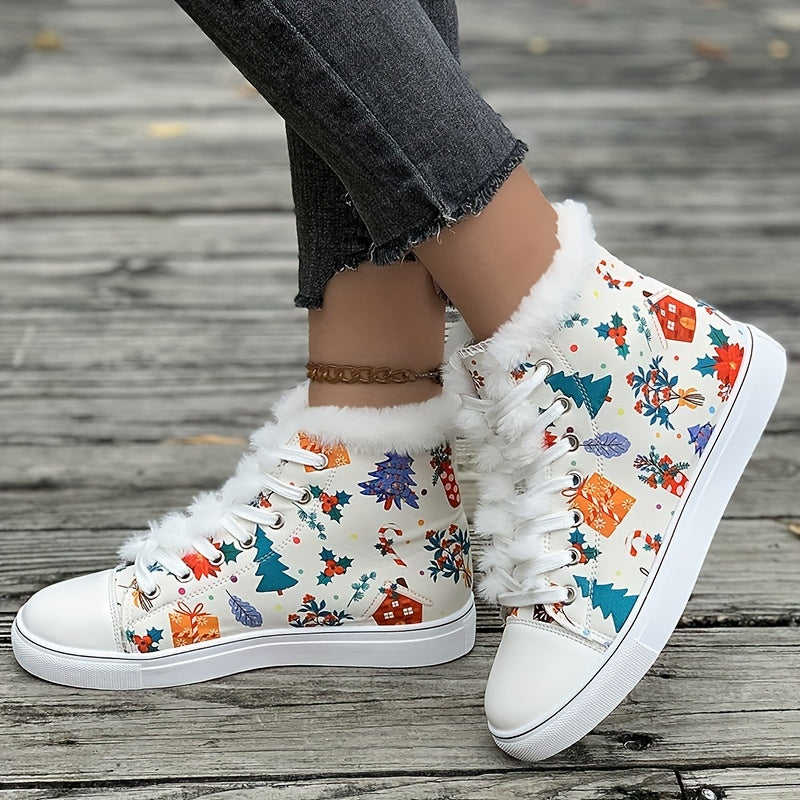 Christmas Plush Lined Thermal Skate Shoes High Top Fall Winter Keep Warm