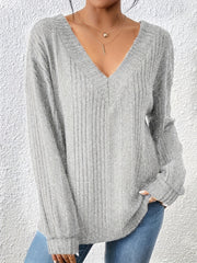 Women's Plus Size V-Neck Ribbed Knit Top