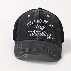 Vintage Ripped Washed Baseball Cap Ponytail Embroidery Mesh Trucker Hat