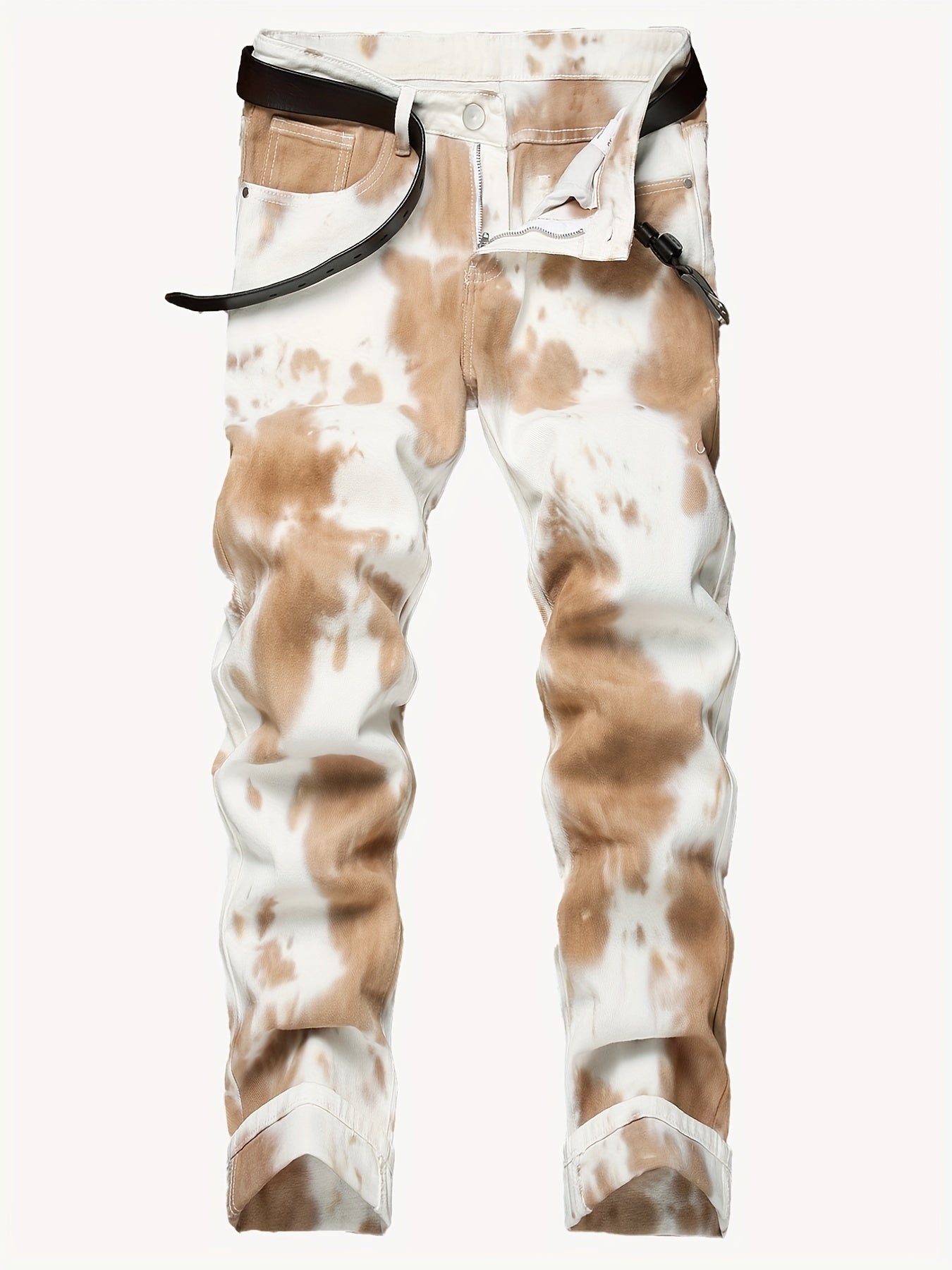 Colorful Splash Pattern Slim Fit Jeans Men's Casual Street Style Denim Pants