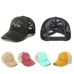 Ponytail Trucker Hat Distressed Baseball Cap Mesh Breathable Dad Hats For Women