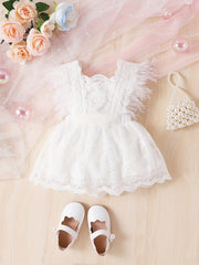 Feather Lace Sleeve Floral Fairy Princess Dress Infants Toddlers