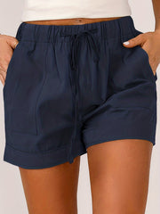 Drawstring High Rise Casual Shorts With Pockets