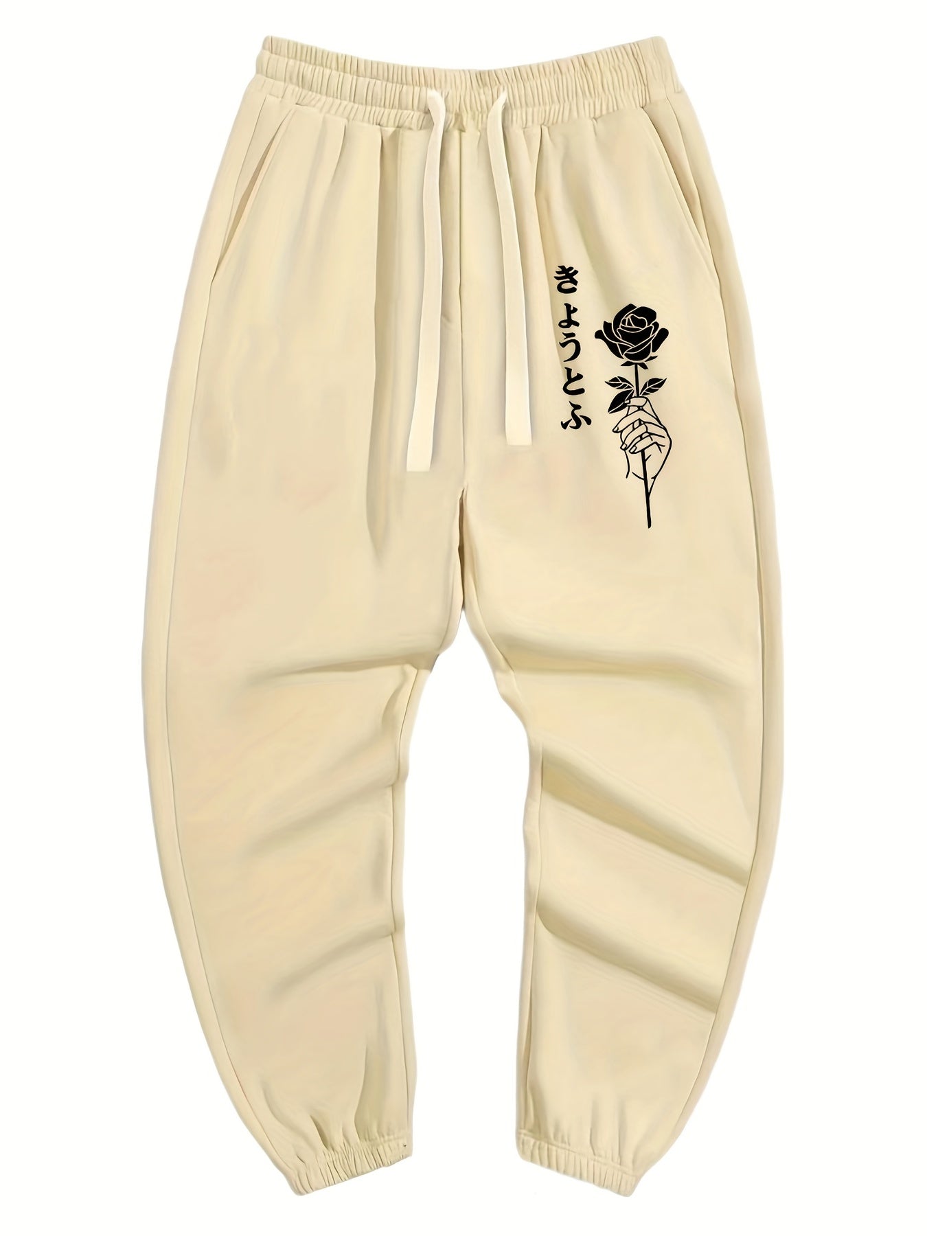 Rose Print Men's Drawstring Sweatpants Casual Jogger Pants