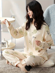 Fruit Print Pajama Set Long Sleeve Top & Pants