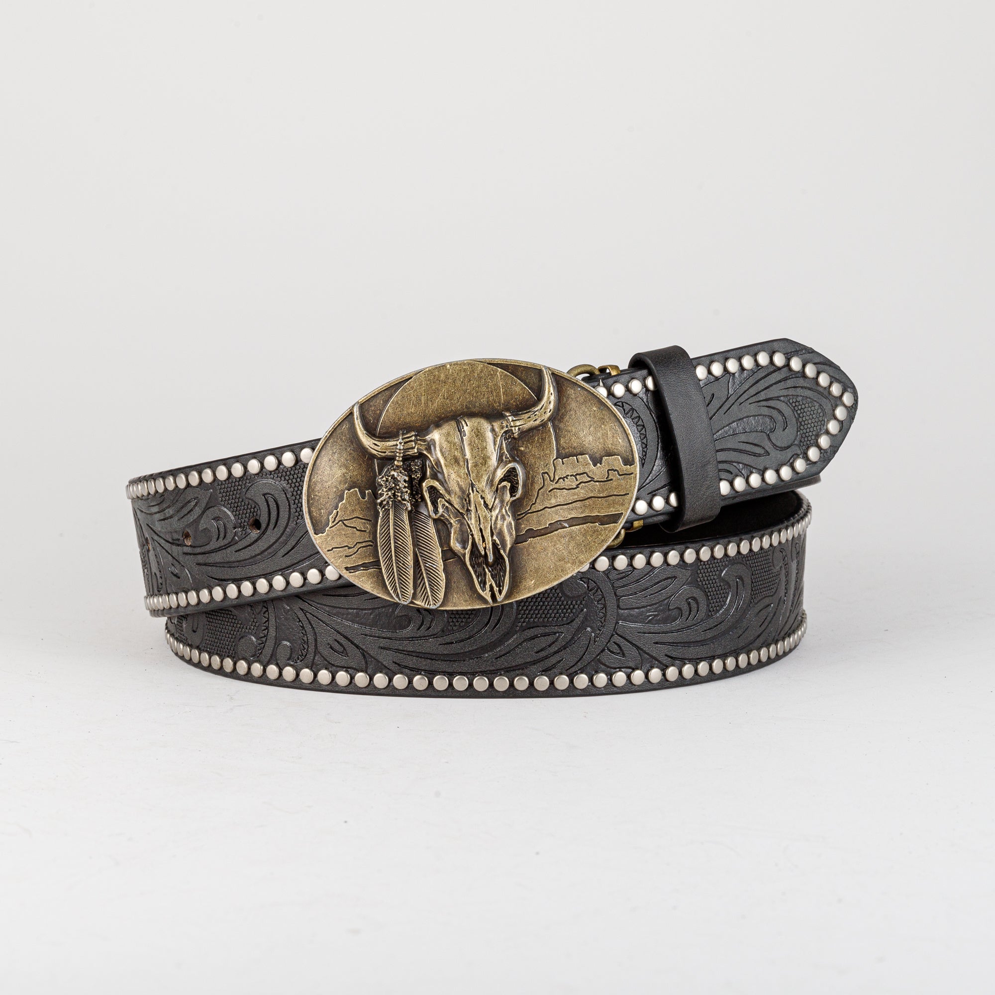 Men's Retro Bull Head Pattern Buckle Belt for Pants Jeans