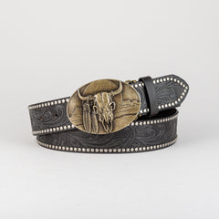 Men's Retro Bull Head Pattern Buckle Belt for Pants Jeans