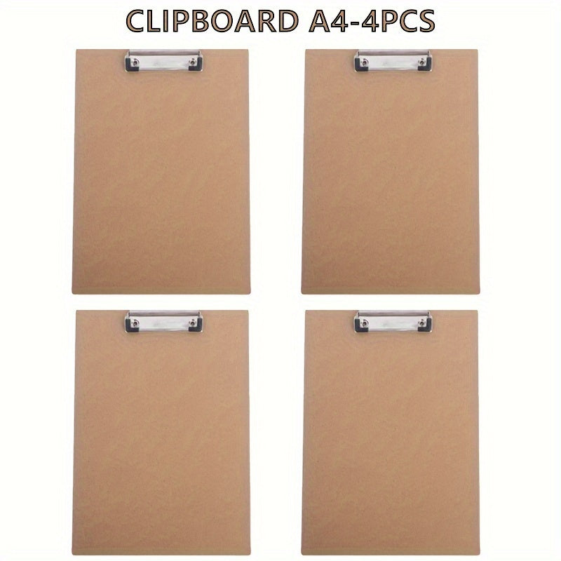4pcs A4 Office Clipboards - Strong Paper Clips Holder