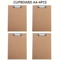 4pcs A4 Office Clipboards - Strong Paper Clips Holder