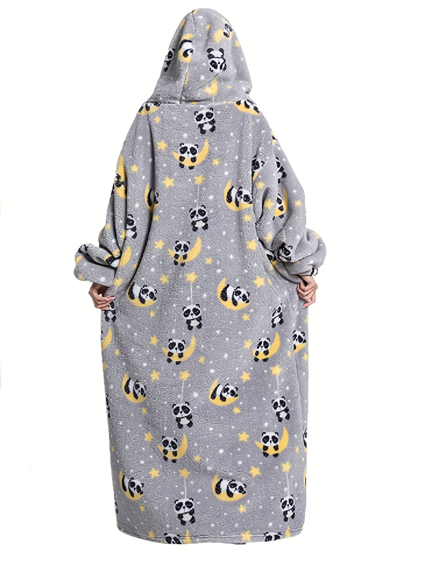 Cartoon Panda Print Hooded Robe with Pockets