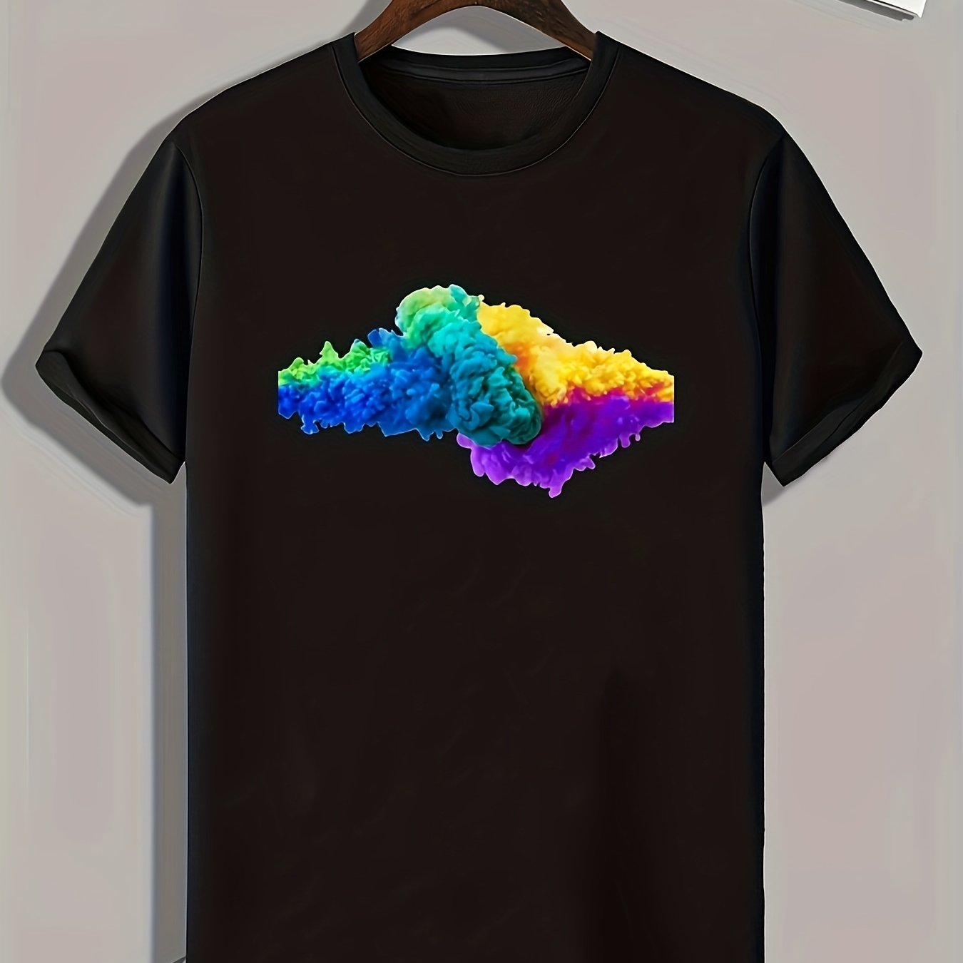 Colorful Smoke Print Men's Comfy T shirt for Outdoor Summer