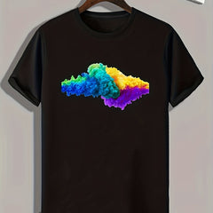 Colorful Smoke Print Men's Comfy T shirt for Outdoor Summer