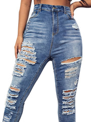High Rise Skinny Jeans Plus Size Ripped Women's Casual Skinny Jeans