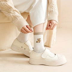 6 Pairs Cartoon Bear Print Socks Cute & Comfy Women's Mid Tube Stockings
