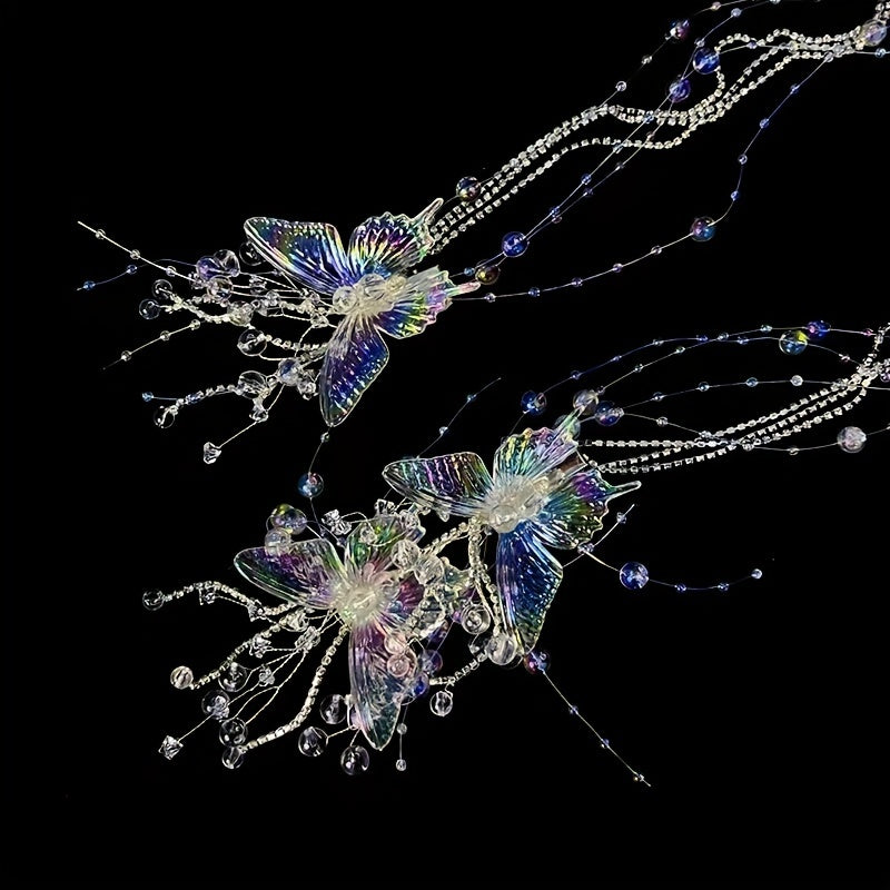 Crystal Butterfly Bridal Hair Clip with Tassel