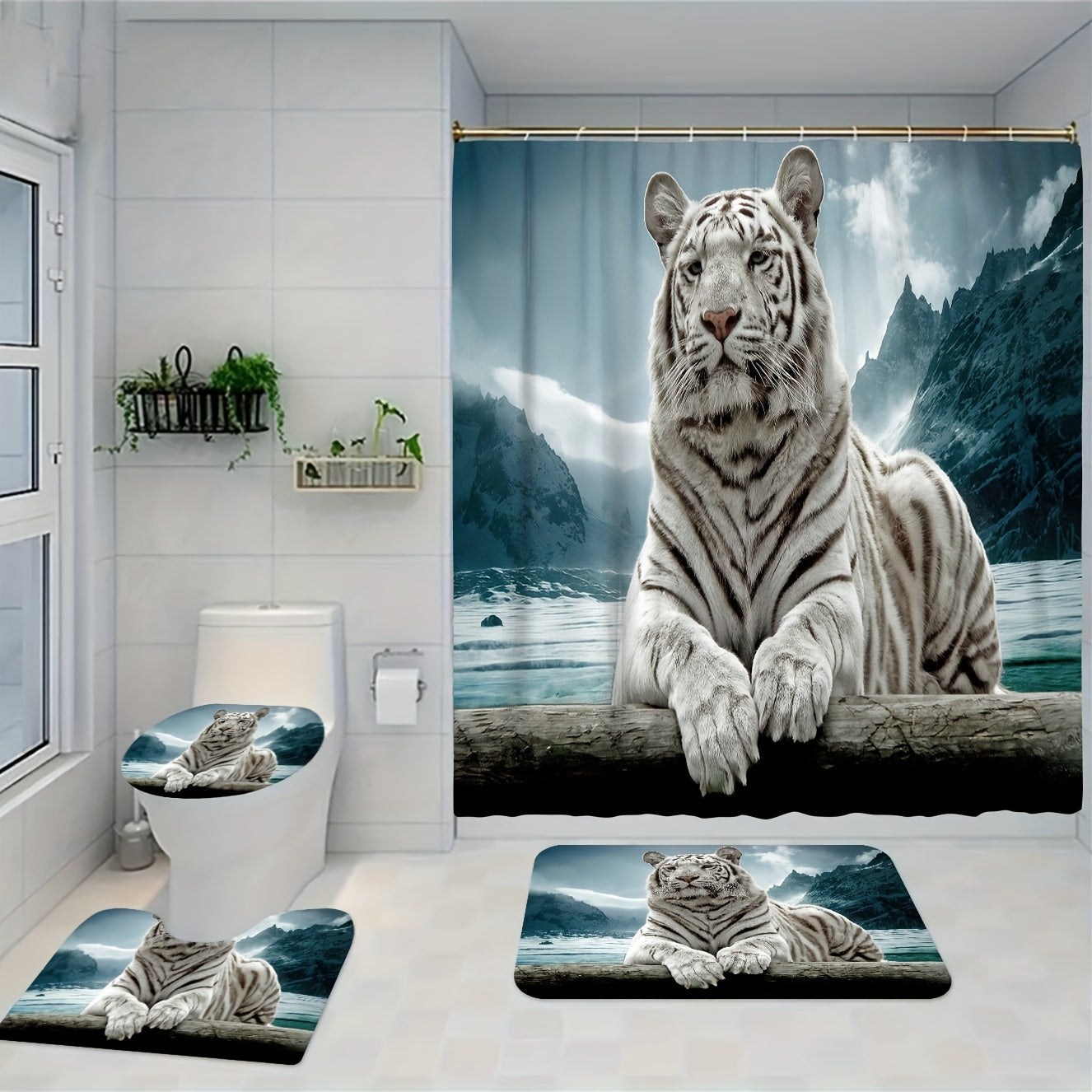 3D Digital Printing Bathroom Shower Curtain Waterproof Multifunctional Curtain