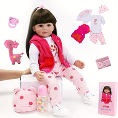 22" Realistic Silicone Vinyl Baby Doll Toy with Pink Giraffe Plush