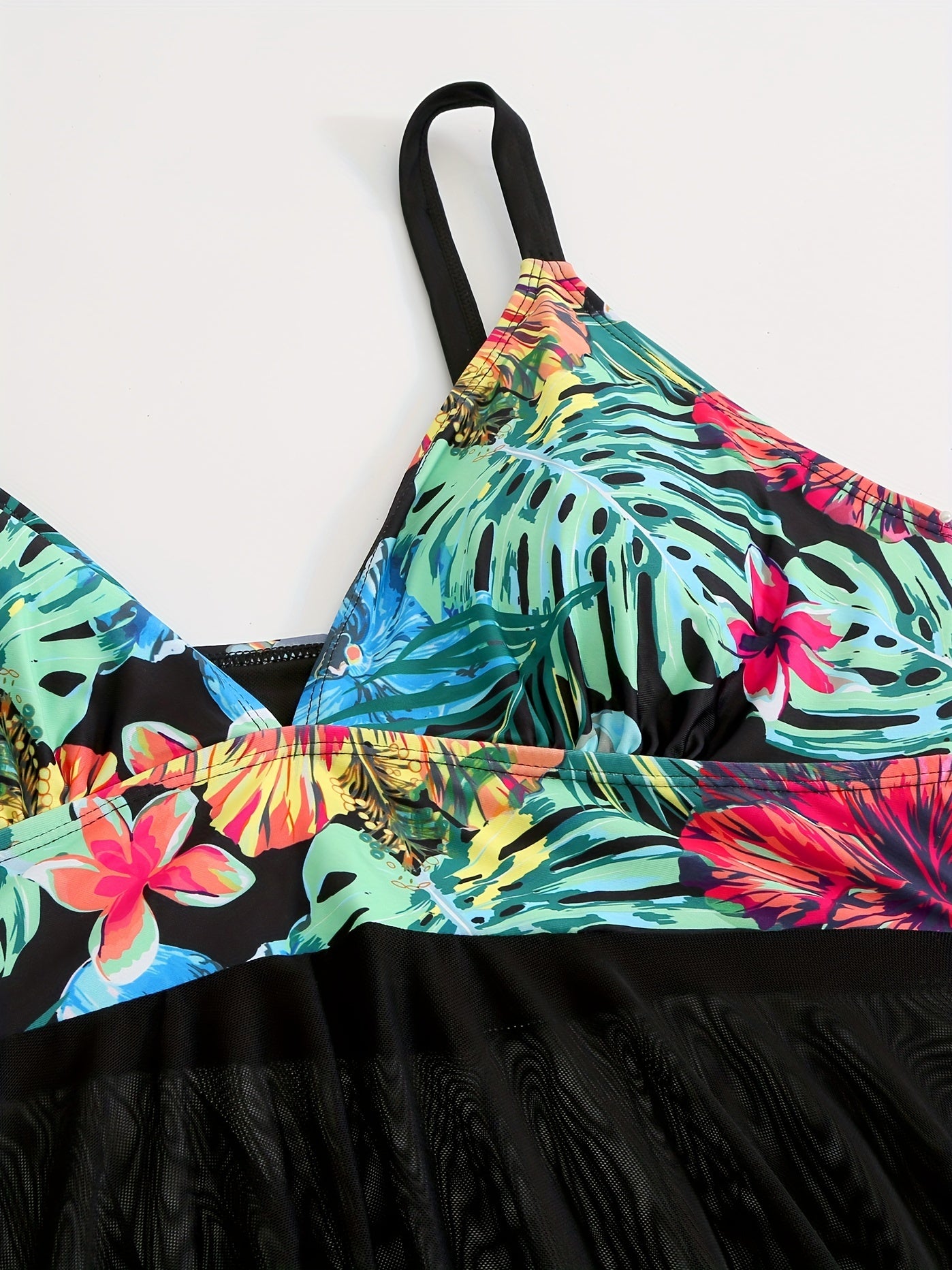 Floral Print Mesh Bikini Set Women's Plus High Stretch Swimsuit