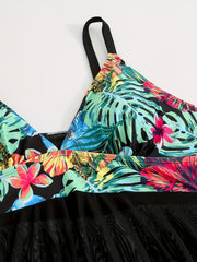 Floral Print Mesh Bikini Set Women's Plus High Stretch Swimsuit