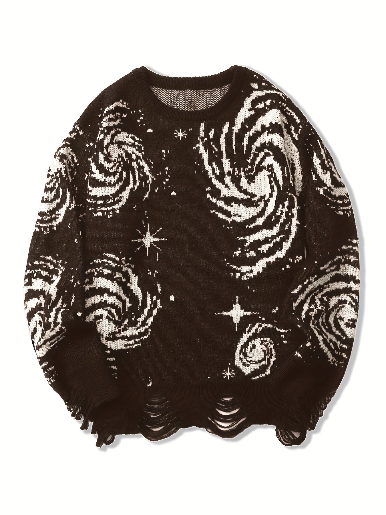 Galaxy Pattern Sweater Men's Casual Warm Crew Neck Pullover for Fall Winter
