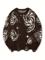 Galaxy Pattern Sweater Men's Casual Warm Crew Neck Pullover for Fall Winter