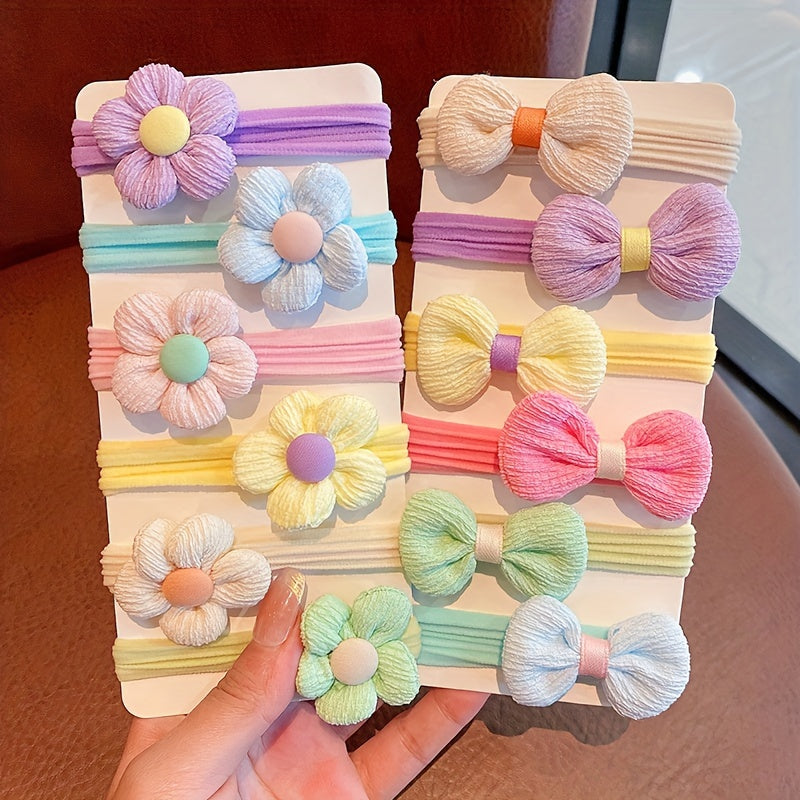 6pcs Colorful Bowknot & Flower Hair Ropes Elastic Ties