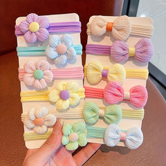6pcs Colorful Bowknot & Flower Hair Ropes Elastic Ties