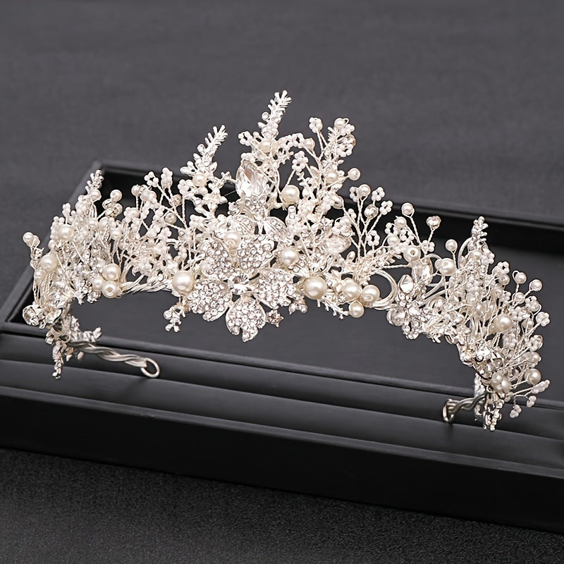 Silvery Crystal Flower Crown Wedding Headband Bride Tiara Headdress