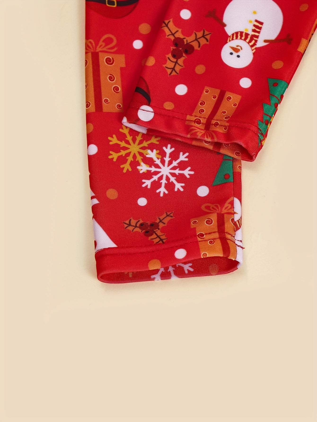 Girls Santa Ruffle Trim Long Sleeve Swimsuit Christmas Gift