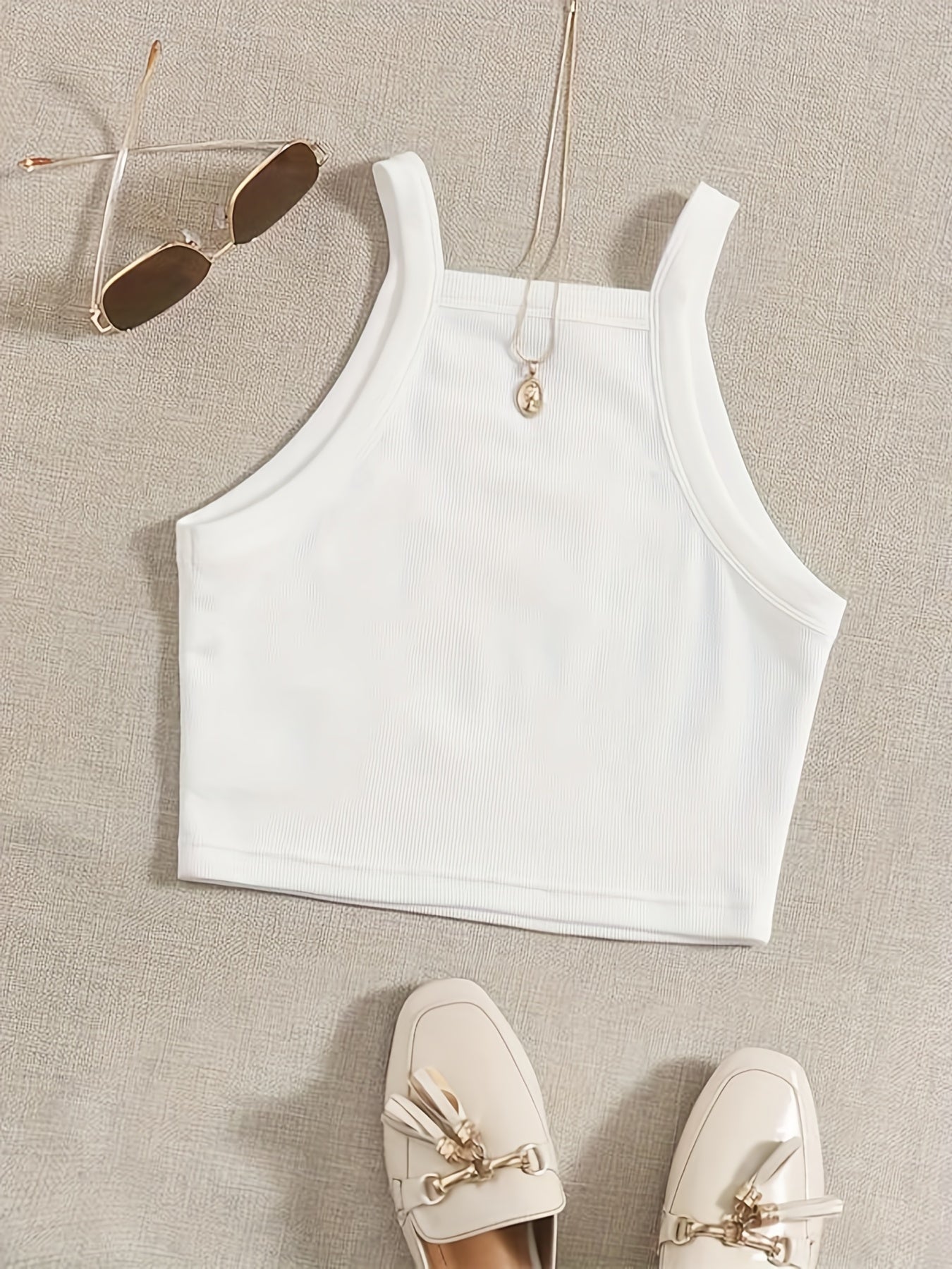 Ribbed Crop Spaghetti Strap Top Y2K Sexy Sleeveless Cami Top