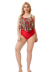 Colorblock High Waist Bikini Set Plus Size Boho Vacation Bathing Suit
