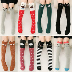 Girls Cartoon Cat Knee High Socks Breathable Comfy Stockings for Spring Autumn