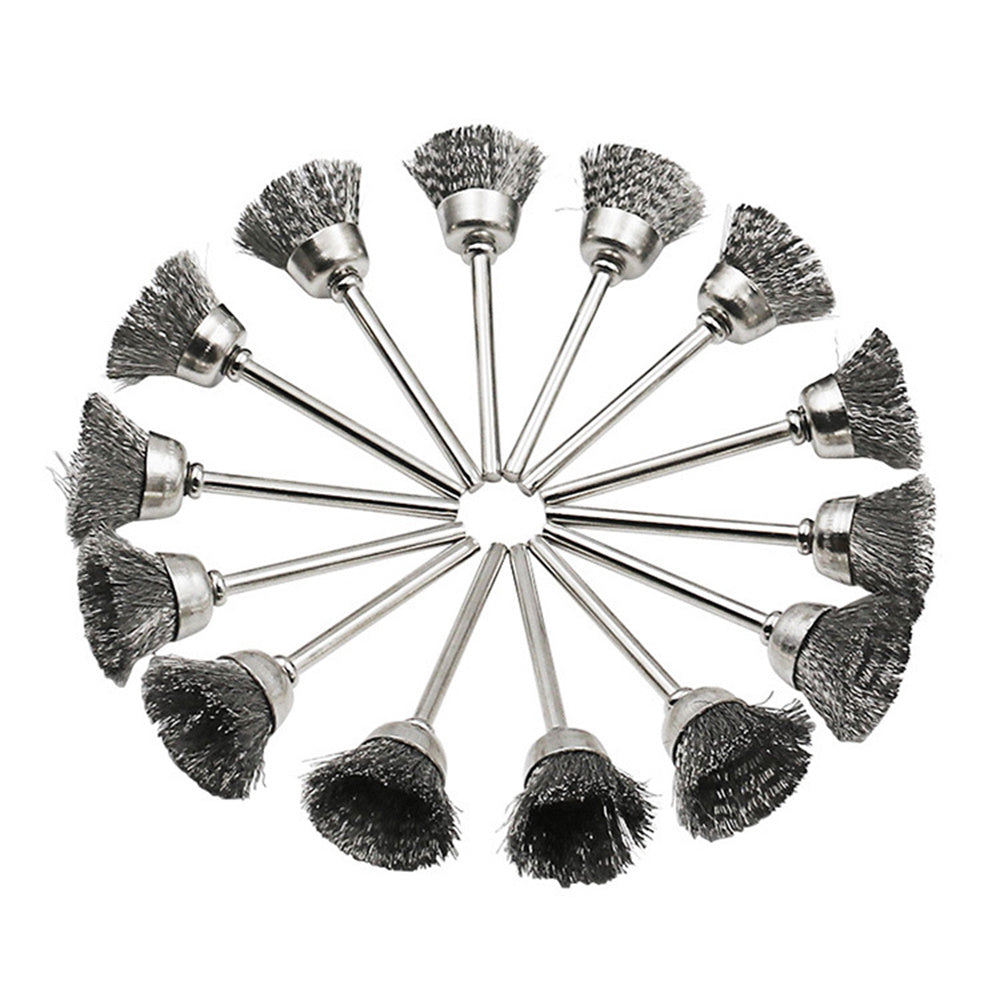 15pcs Coarse Crimped Steel Wire Brush Set for Rotary Tool with Mandrel