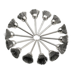 15pcs Coarse Crimped Steel Wire Brush Set for Rotary Tool with Mandrel