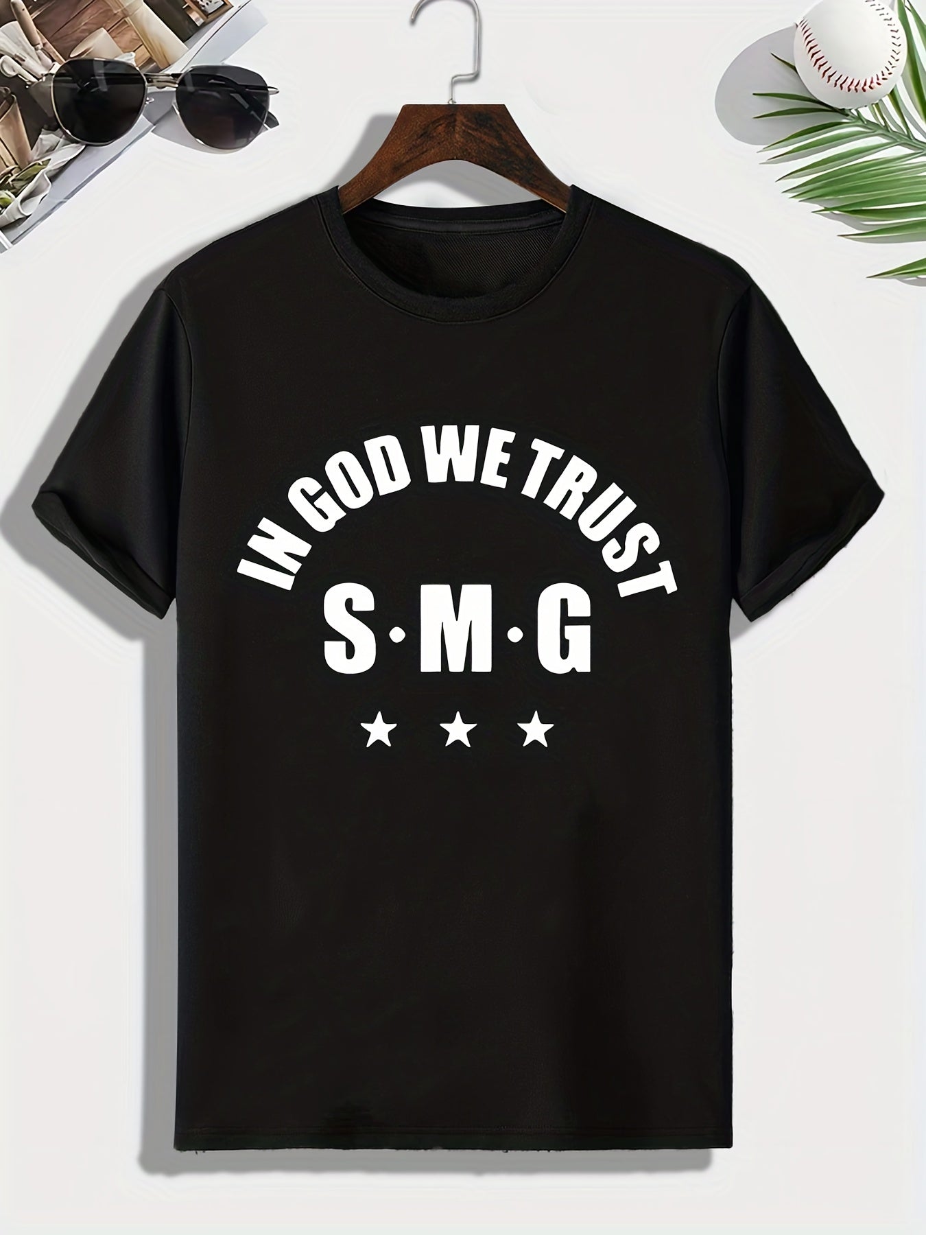 Men's In God We Trust Print T shirt Active Comfy Slightly Stretch Crew Neck Tee