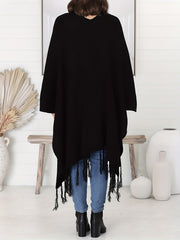 Fringe Trim Open Front Cardigan
