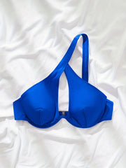 Sexy Bikini Top Solid Cut Out One Shoulder Padded Swimwear Top