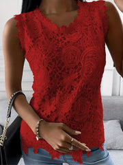Lace Contrast Tank Top Sleeveless Crew Neck Casual Tops Women's