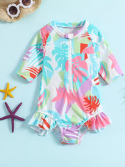 Girls' Cartoon Rabbit Zip Up Swimsuit & Bathing Suit