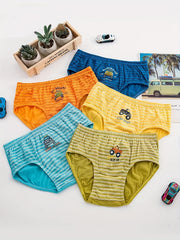 5pcs Boys Dinosaur Print Boxer Briefs Soft Cotton Underwear