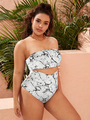 Snakeskin Print Bikini Set - Bandeau Top & High Rise Briefs