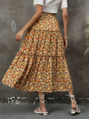 Ditsy Floral Print Skirt Casual Tiered Skirt For Summer