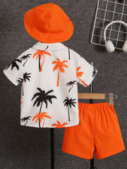 3pcs Boys Casual Coconut Tree Graphic Print Set